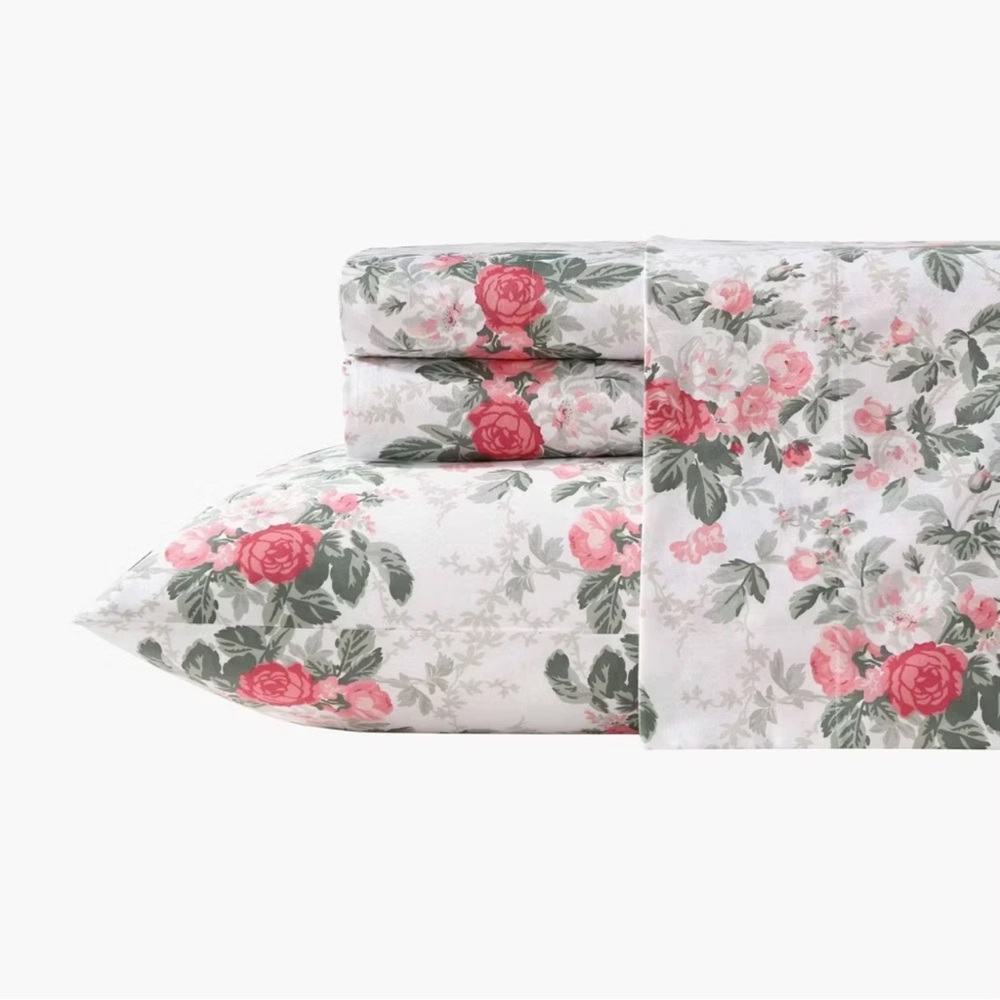Laura Ashley® FULL 300 Thread Count Bettinas Blooms 4pc Sheet Set Red Floral NEW
